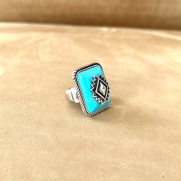 Southwestern Inspired Faux Turquoise Stretch Ring- Brand New - Picture 4 of 8